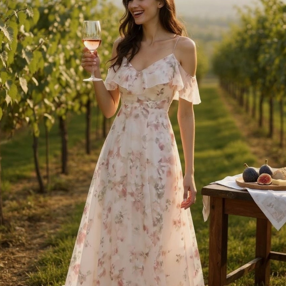 Jenny Yoo Collection Mila Floral Chiffon Bridesmaid Dress Size 8